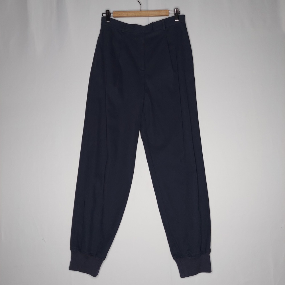 Worth Jogger Pants Women 10 Blue Twill Cotton Stretch Tapered Zip Pleated 90s